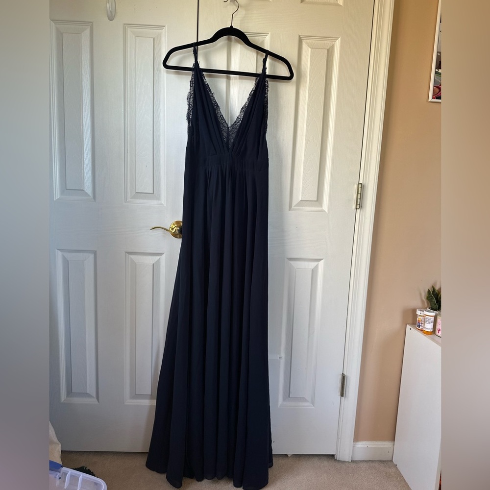 Navy Maxi Dress with Lace Trim